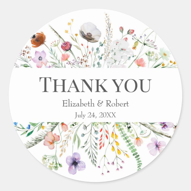 Wildflower Meadow Wedding Thank You Sticker (Front)