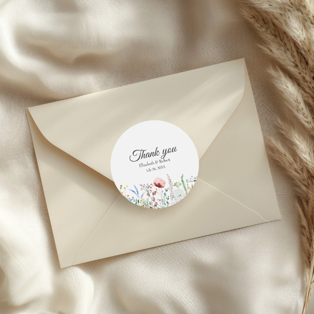 Wildflower Meadow Wedding Thank You Sticker (Wildflower Meadow Wedding Thank You Sticker on an elegant wedding envelope.)