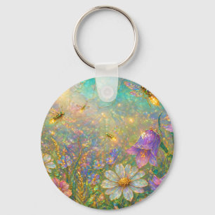 Wildflower Meadow with Glowing Dragonflies Key Ring