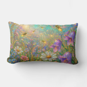 Wildflower Meadow with Glowing Dragonflies Lumbar Cushion