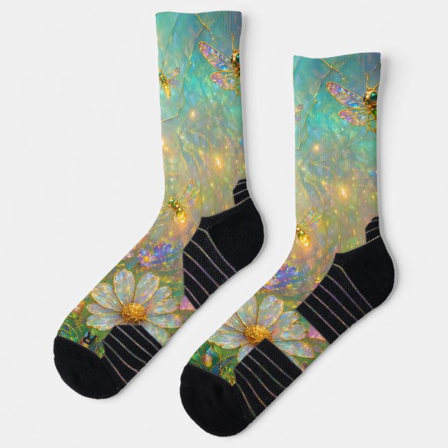 Wildflower Meadow with Glowing Dragonflies Socks (Left)