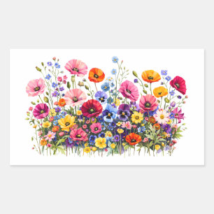 Wildflower Meadow with natural watercolor blooms Rectangular Sticker
