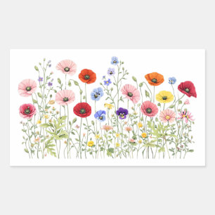 Wildflower Meadow with natural watercolor blooms Rectangular Sticker