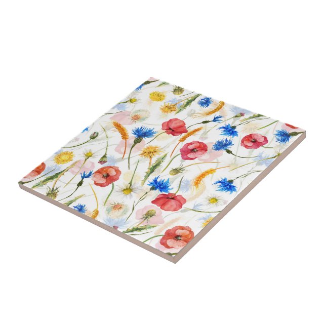 WIldflower Meadow With Poppies And Cornflowers Tile (Side)
