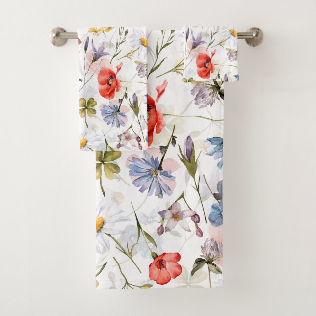 WIldflower Meadow With Poppies Bath Towel Set (Insitu)
