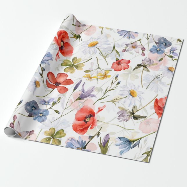 WIldflower Meadow With Poppies Wrapping Paper (Unrolled)