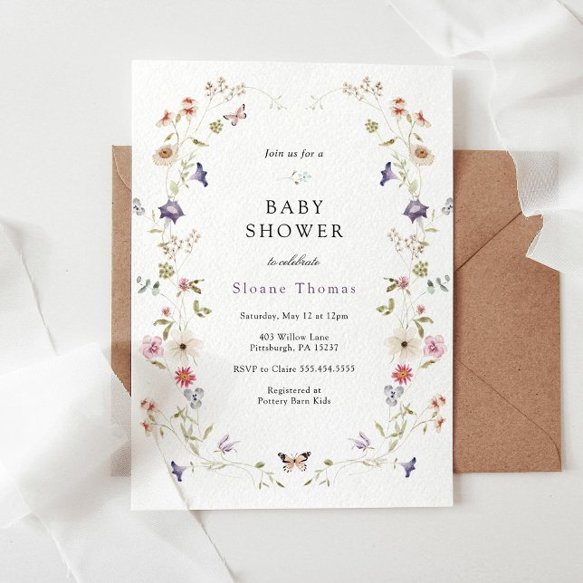 Wildflower Meadow Wreath Baby Shower Invitation (Creator Uploaded)