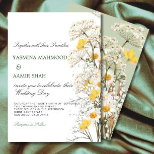 Wildflower Meadow Yellow & Sage Green Wedding Invitation