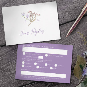 Wildflower meal option purple boho fall wedding RSVP card