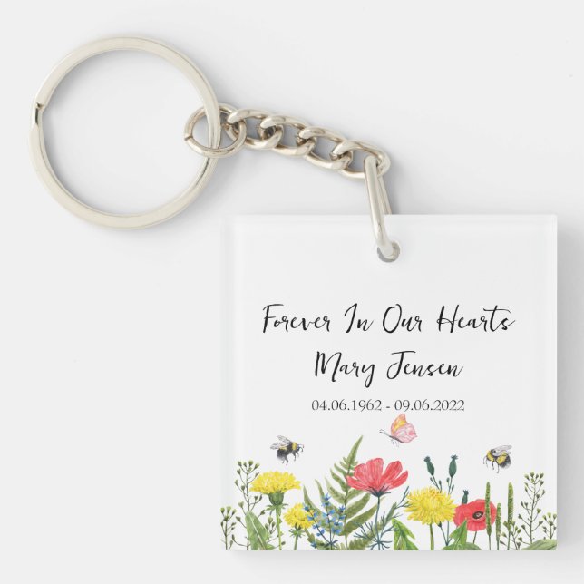 Wildflower Memorial Funeral Photo Key Ring (Front)