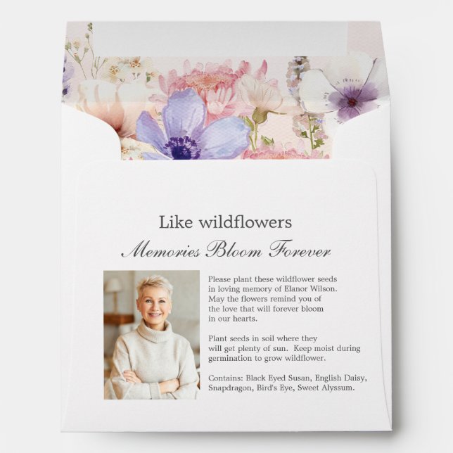 Wildflower Memorial Funeral Photo Seed Packet Envelope (Back (Bottom))