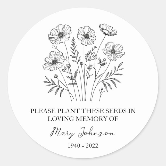 Wildflower Memorial Funeral Seed Packet Classic Round Sticker (Front)