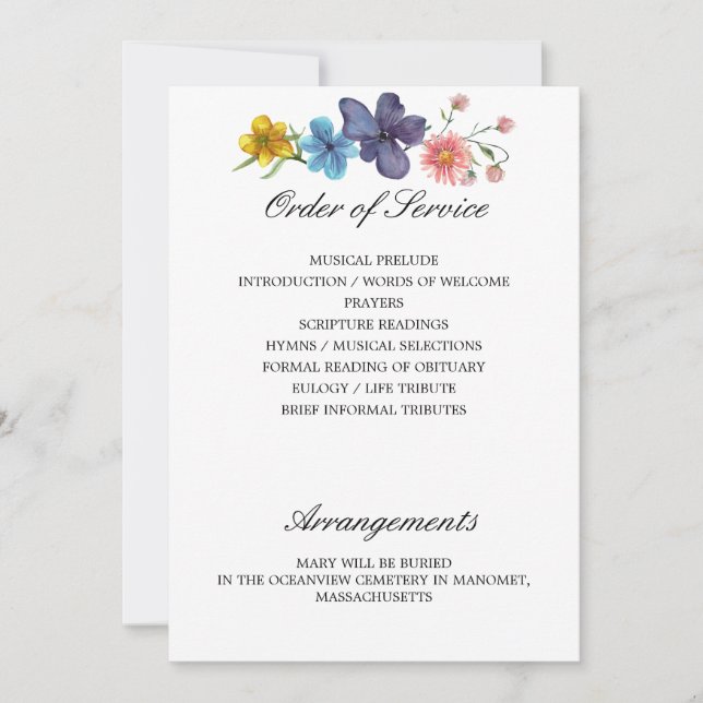 Wildflower Memorial Program Sides 3 and 4 Invitation (Front)