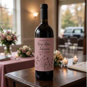 Wildflower Memorial Wine Label on Dusty Rose