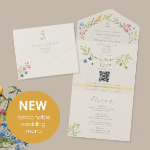 Wildflower Menu Ivory Wedding All In One Invitation