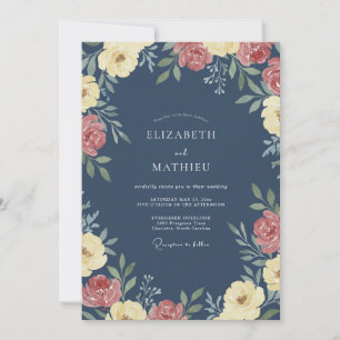 Wildflower Midnight Yellow Petal Wedding Invitation