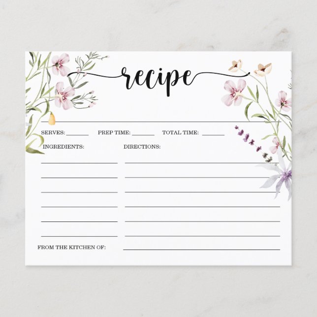 Wildflower Minimal Bridal Shower Recipe Card (Front)