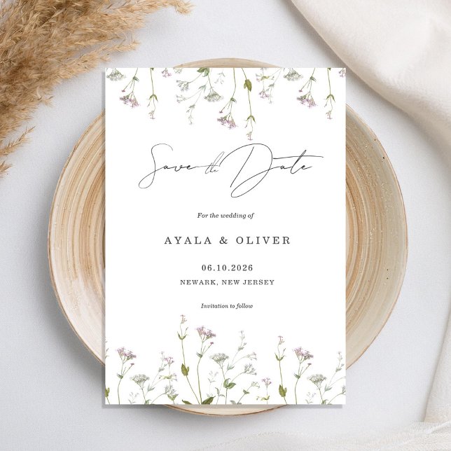 Wildflower Minimalist Delicate Floral Wedding Save The Date (Creator Uploaded)