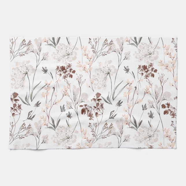 Wildflower minimalist elegant leaves soft floral  tea towel (Horizontal)
