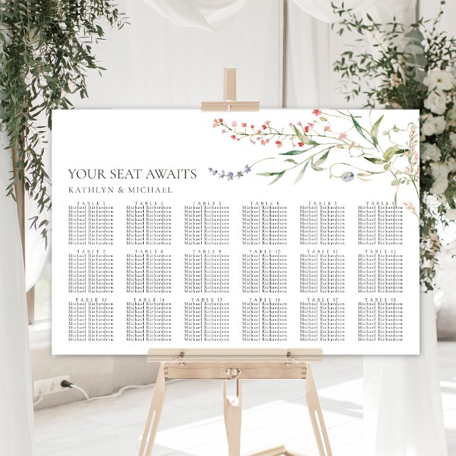 Wildflower Minimalist Wedding 18 Table Seating Poster (Creator Uploaded)