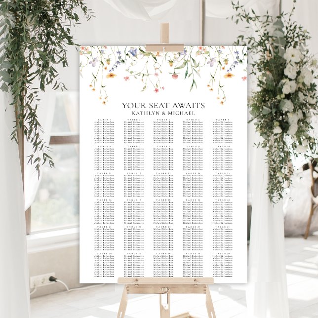 Wildflower Minimalist Wedding 30 Table Seating Poster (Creator Uploaded)