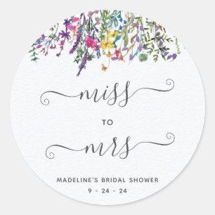 Wildflower Miss to Mrs Bridal Shower Classic Round Sticker