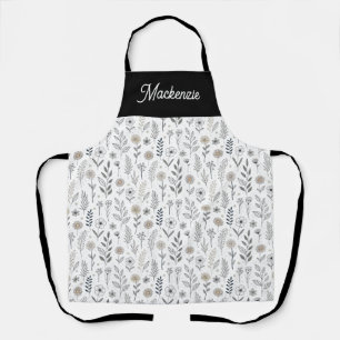 Wildflower Modern Boho Stylish Monogram Name  Apron