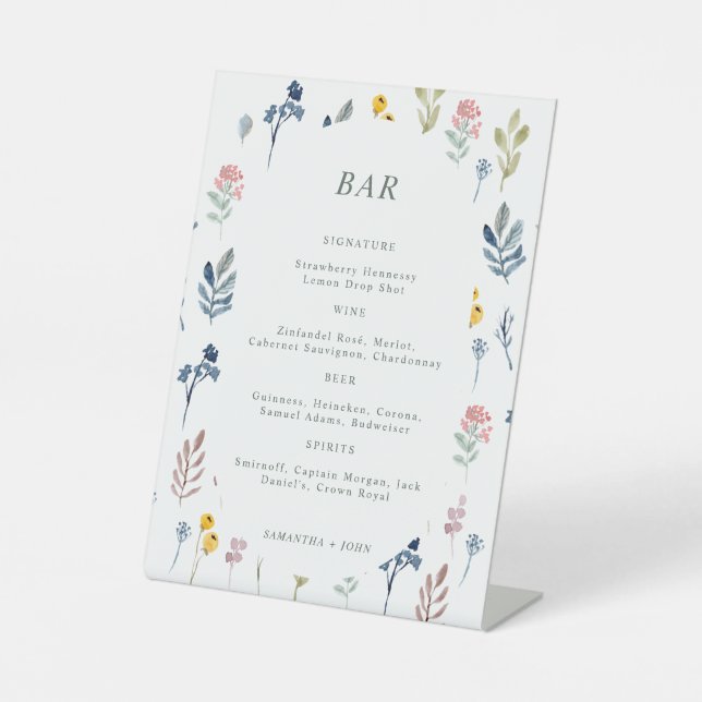 Wildflower Modern Botanical Wedding Bar Sign (Front)