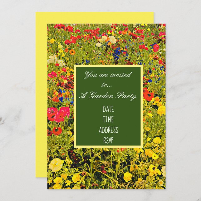 Wildflower modern design garden party invitation (Front/Back)
