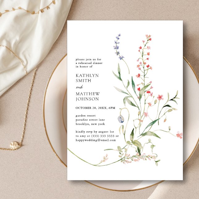 Wildflower Modern Floral Garden Rehearsal Dinner Invitation (Creator Uploaded)