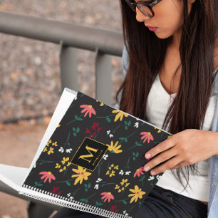 Wildflower Modern Monogram Personalised Floral Notebook