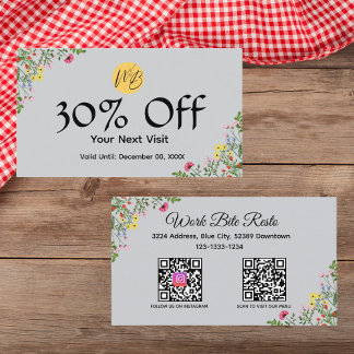  Wildflower Modern Restaurant Qr Code Menu and  Discount Card