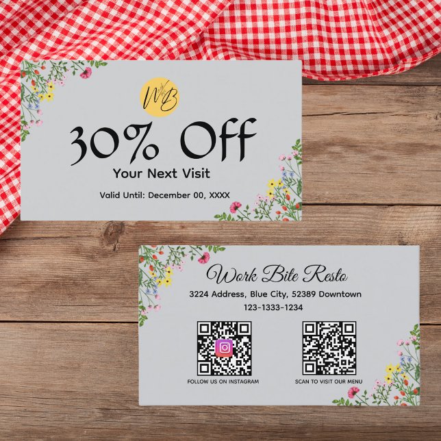  Wildflower Modern Restaurant Qr Code Menu and  Discount Card (Creator Uploaded)