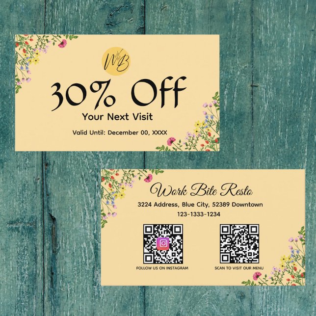  Wildflower Modern Restaurant Qr Code Menu and  Discount Card (Creator Uploaded)