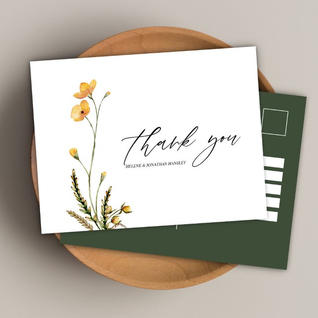 Wildflower Modern Rustic Elegant Wedding Thank You Postcard (Wildflower Modern Rustic Elegant Wedding Thank You Postcard)