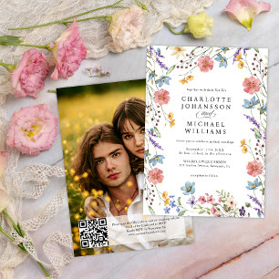 Wildflower Modern Rustic Garden Photo Wedding Invitation