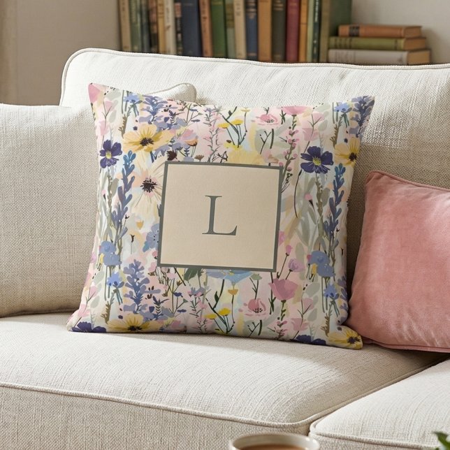 Wildflower Monogram Botanical Cushion (Creator Uploaded)