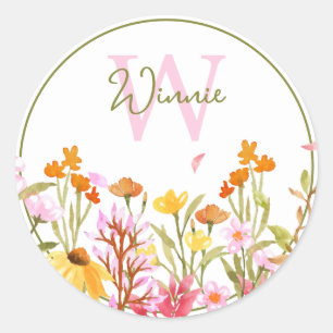 Wildflower Monogram Classic Round Sticker