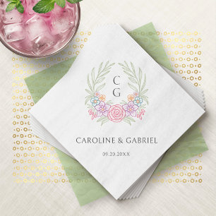 Wildflower Monogram Crest Wedding Napkin
