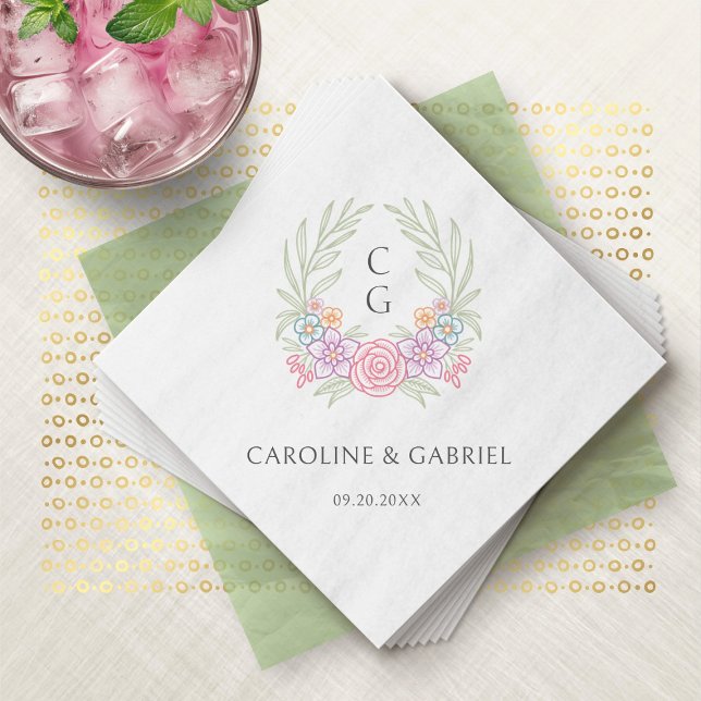 Wildflower Monogram Crest Wedding Napkin (Creator Uploaded)