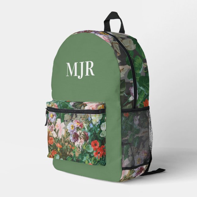 Wildflower Monogram Elegant Printed Backpack (Back Corner Right)