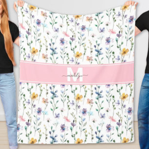 Wildflower Monogram Fleece Blanket