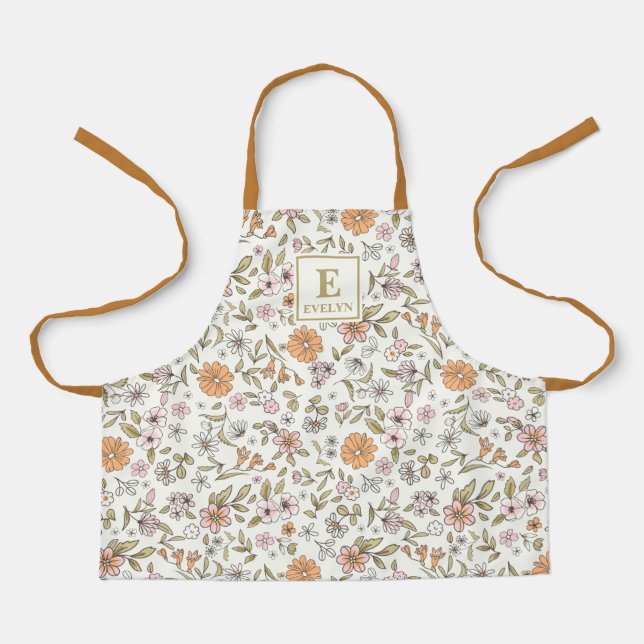 Wildflower monogram floral Apron (Front)