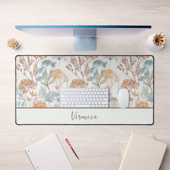 Wildflower Monogram Name Botanical Desk Mat (Office 1)