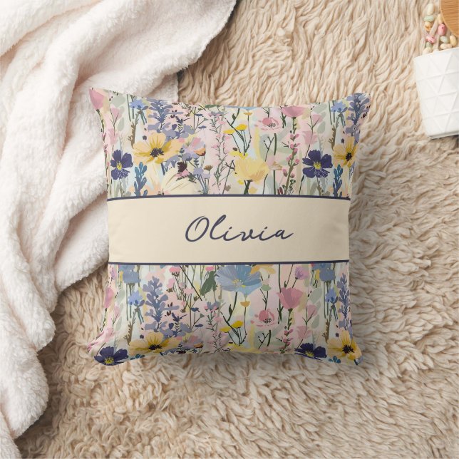 Wildflower Monogram Name  Cushion (Blanket)