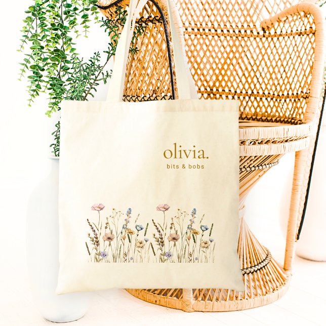 Wildflower Monogram Name Elegant Floral Tote Bag (Creator Uploaded)