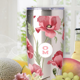 Wildflower Monogram Pink Large Poppy Romantic Insulated Tumbler