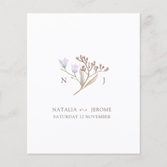 Wildflower monogram simple fall wedding guest info (Front)