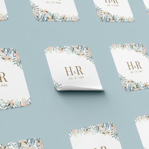 Wildflower Monogram Wedding Date Square Sticker