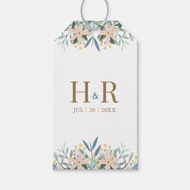 Wildflower Monogram Wedding Favour Thank You Tag (Front)